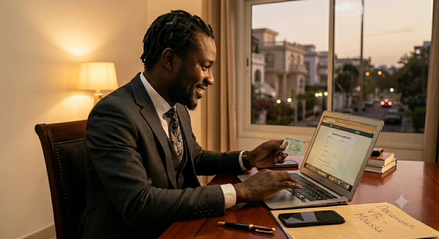 Chauffeur VTC devant une préfecture parisienne tenant une tablette avec son dossier REVTC